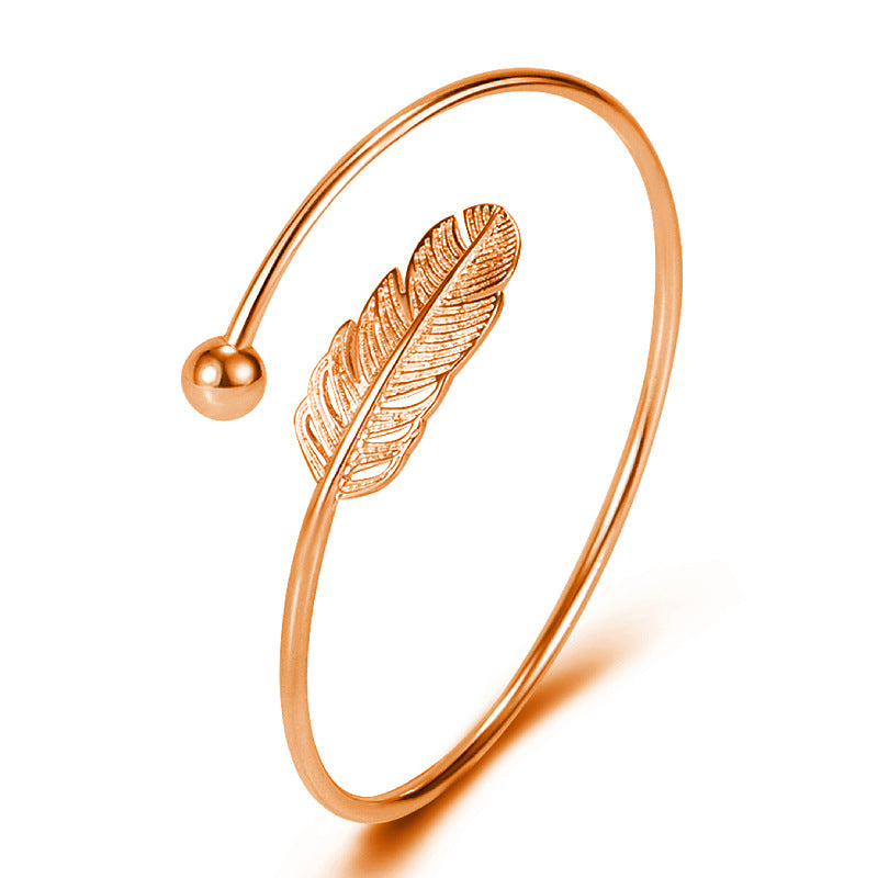 925 Plated Women's Delicate Simple Vintage Feather Bracelet