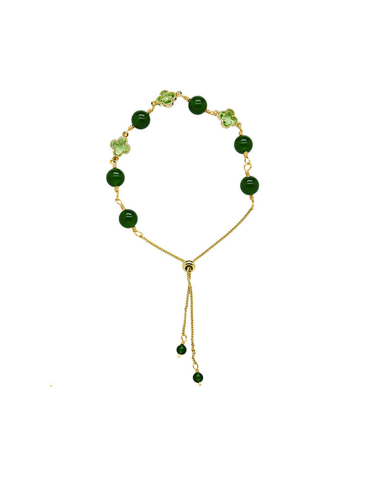 Women's Lucky Light Luxury Chrysoprase Four Leaf Clover Bracelet