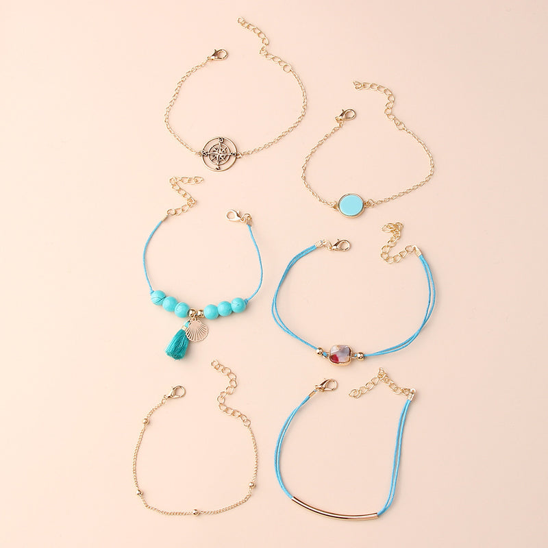 Fashion Geometric Personality Metal Star Tassel Bracelet Set