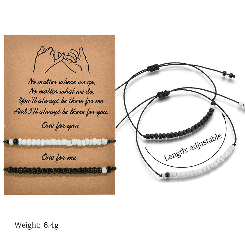 Simple Black And White Bead Double-layer Couple Bracelet