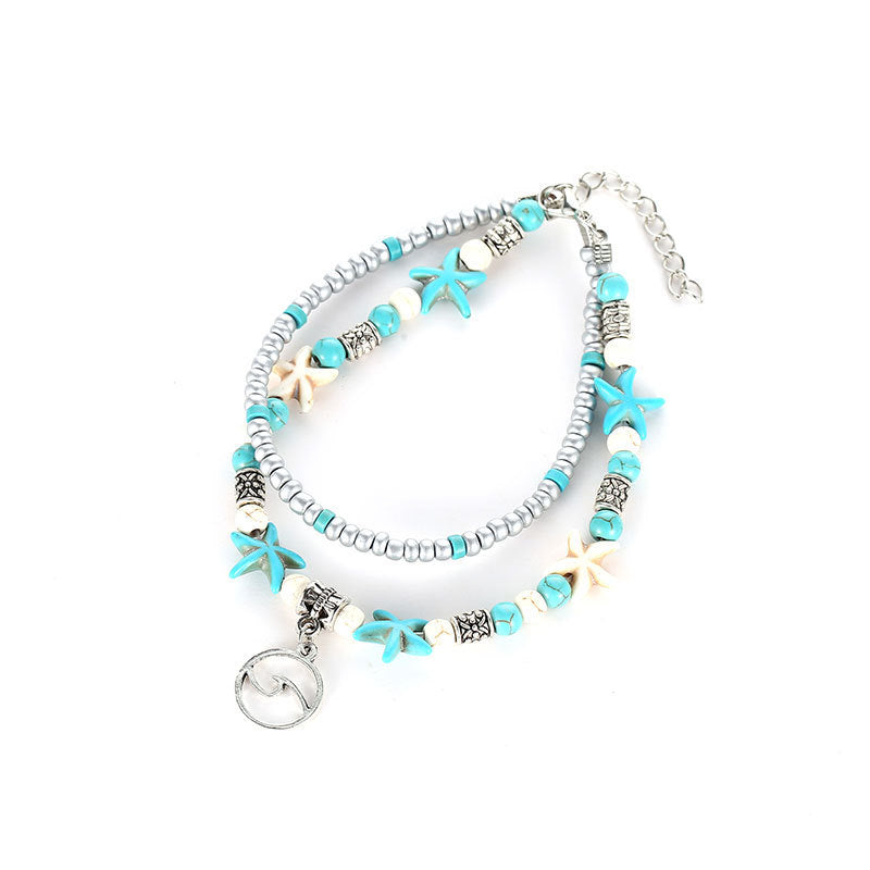 Elephant Yoga Turquoise Beaded Anklet