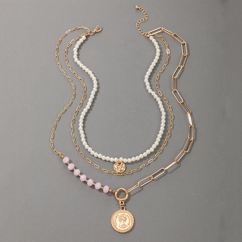 Bead Beauty Head Ins Wind Pearl Chain Multilayer Necklace