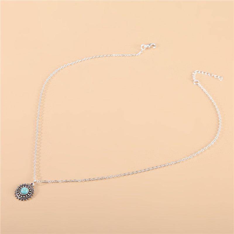 Alloy Round Turquoise Pendant Necklace