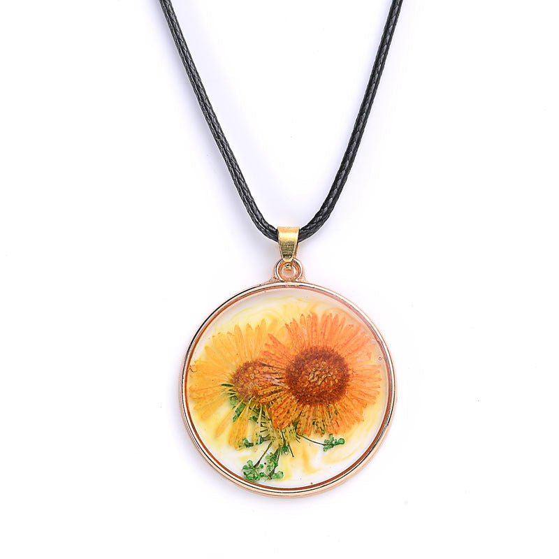 Epoxy Dried Flower Necklace Glass Ball Pendant Collarbone Chain