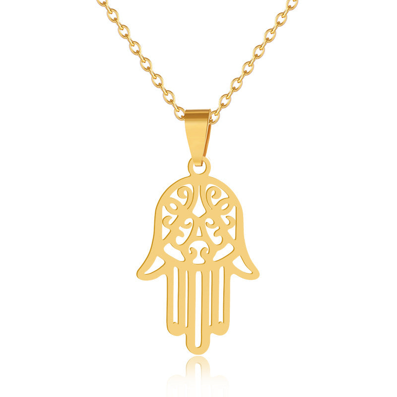 Fashion Creative Stainless Steel Hamsa Palm Pendant Necklace