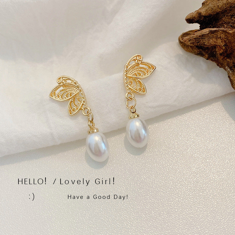 Temperament Pearl Butterfly Earrings Super Fairy Simple