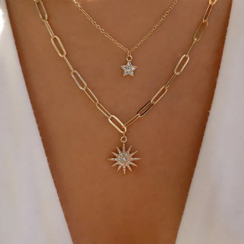 Sunflower, Star, Multi-element Necklace, Simple And Fashionable Chain Necklace