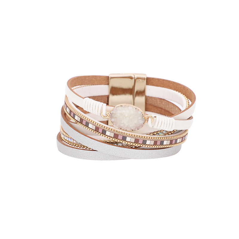 Bohemian Ladies Diamond-studded Magnetic Clasp Multi-layer Stitching Bracelet