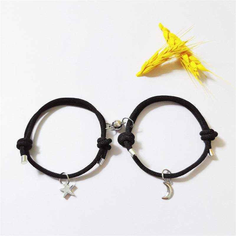 Simple Star And Moon Magnet Attract Couple Bracelet