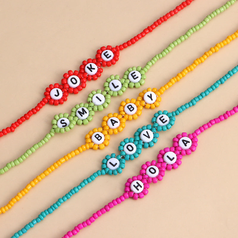 Colorful Rice Beads Letter LOVE Flower Necklace Women