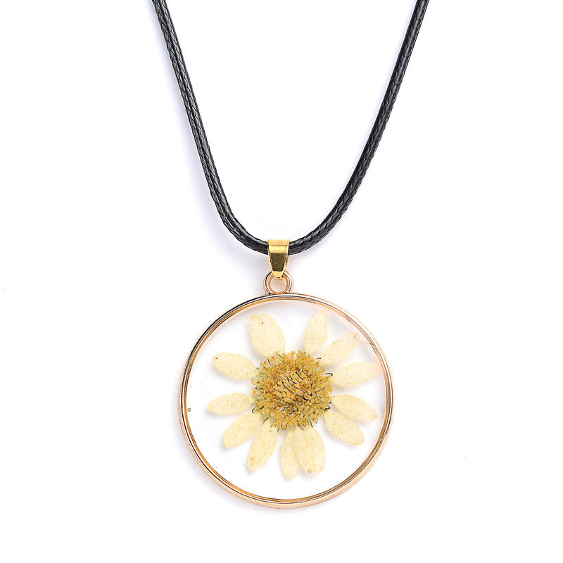 Epoxy Dried Flower Necklace Glass Ball Pendant Collarbone Chain