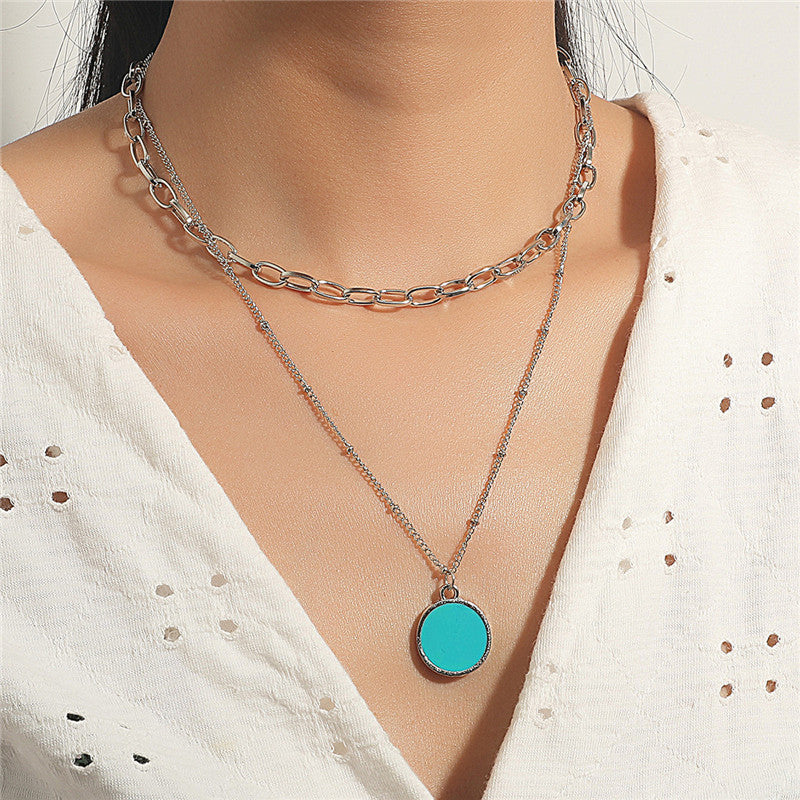 Necklace Multilayer Blue Disc Clavicle Chain Simple Temperament