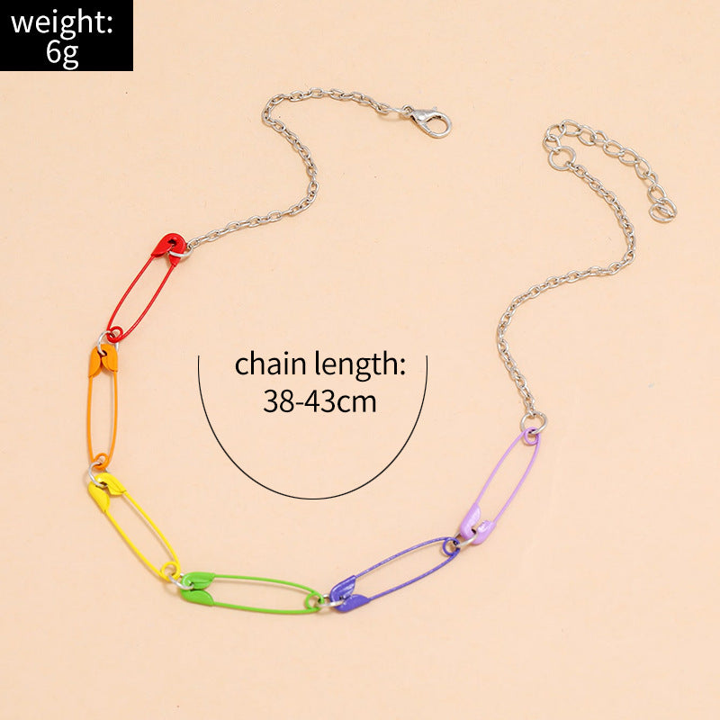 Fashion Personality Colorful Color Buckle Pin Necklace