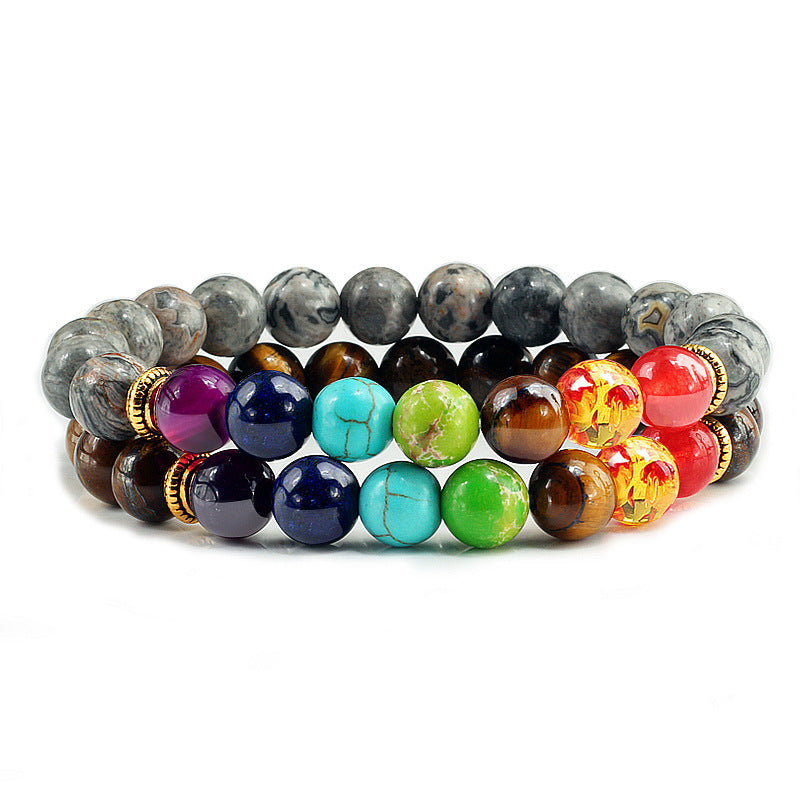 Spar Tiger Eye Lava Stone Yoga Wheel Bracelet Set