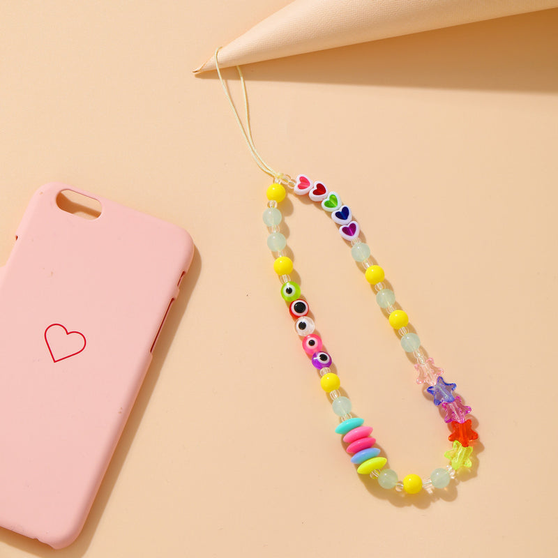 Colored Clay Mobile Phone Lanyard Fruit Flower Heart Star Beaded