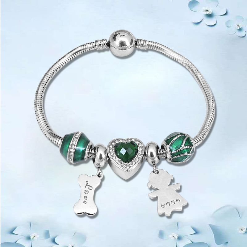 Green Ocean Heart Beaded Bracelet