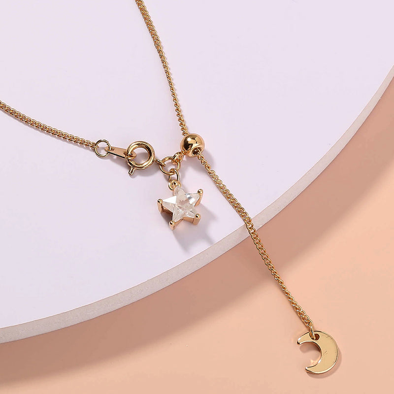 European and American creative star-moon-style simple necklace fashion small and fresh can adjust temperament ladies clavicle chain