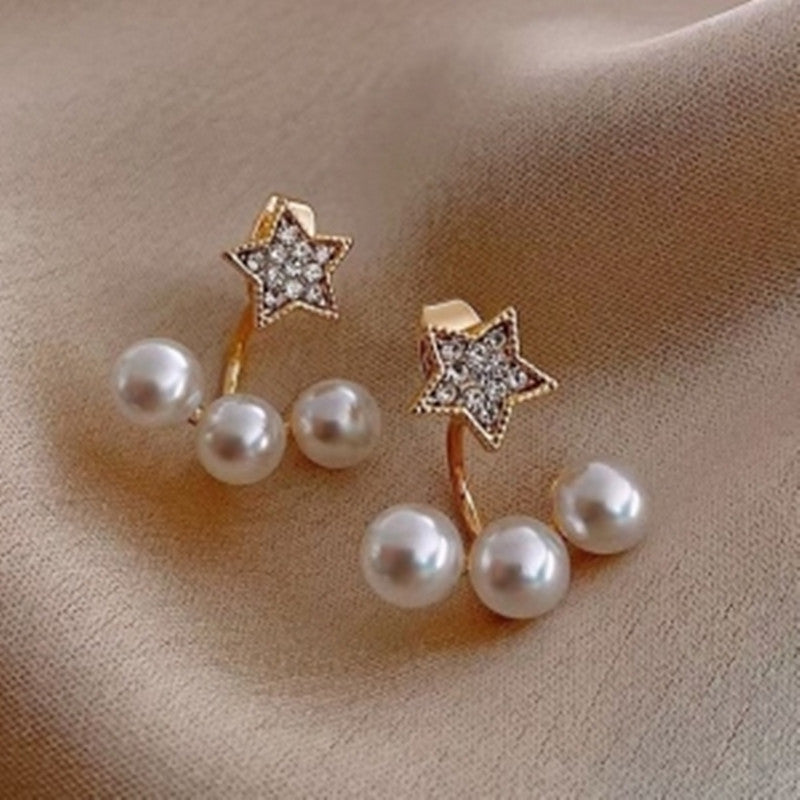 Silver Needle Pearl Earrings Simple And Versatile Rear-hanging Retro Temperament Earrings