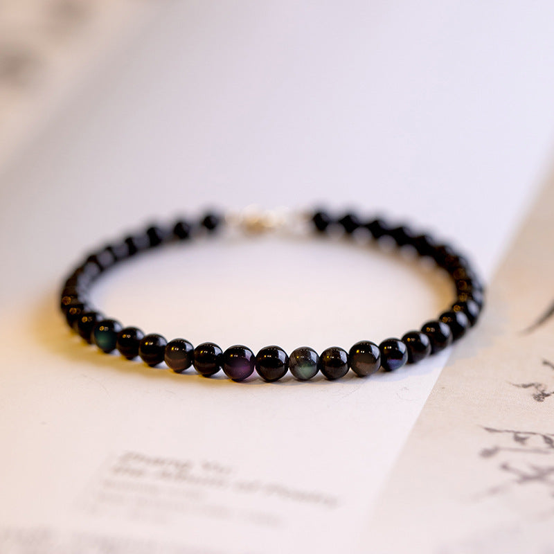 3mm Ultrafine Obsidian Bead Bracelet With Colored Eyes