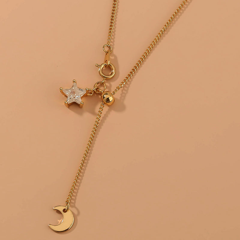 European and American creative star-moon-style simple necklace fashion small and fresh can adjust temperament ladies clavicle chain