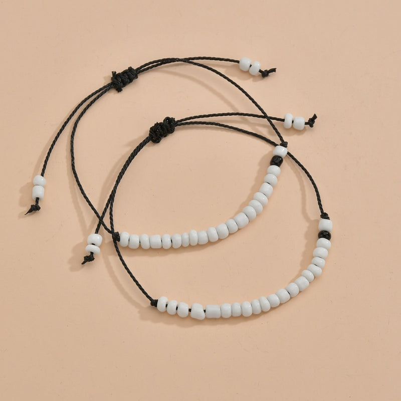 Simple Black And White Bead Double-layer Couple Bracelet