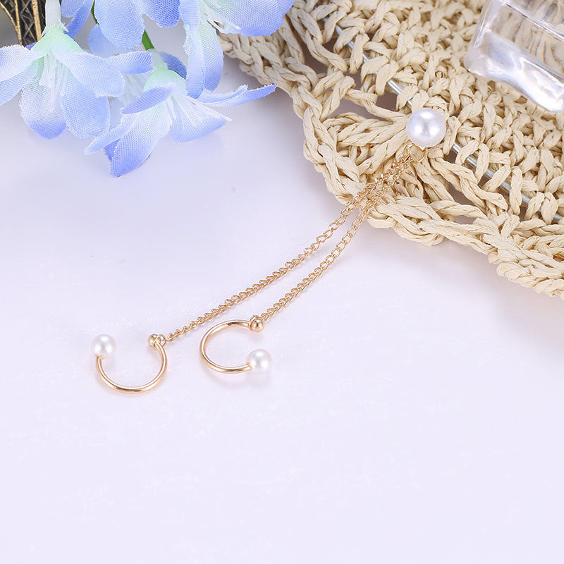 Temperamental Trend Imitation Pearl Tassel Ear Clip Ear Stud