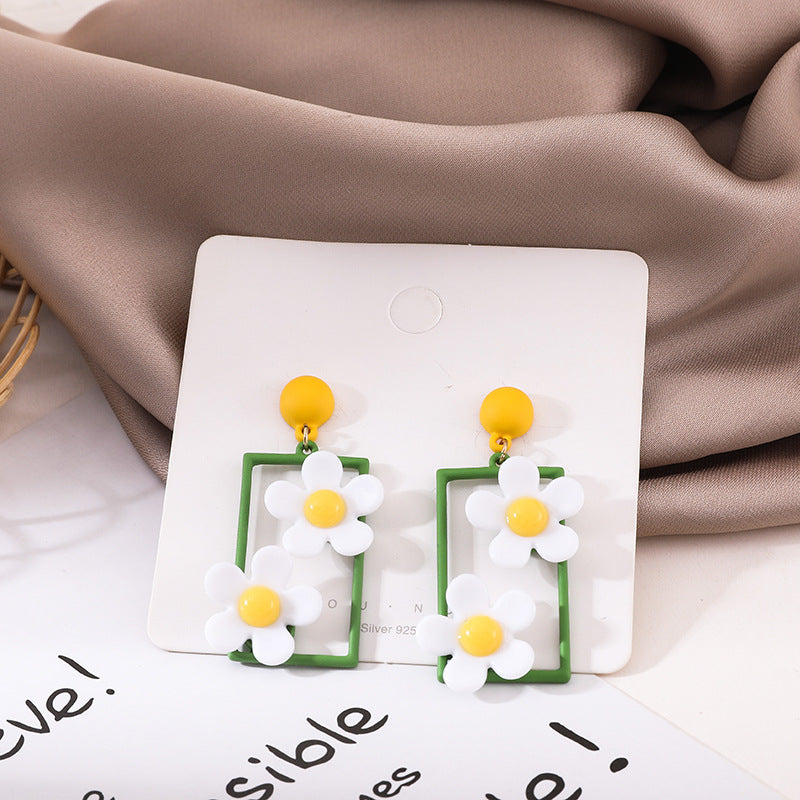 S925 Silver Needle Small Daisy Earrings Earrings Female Temperament Long Earrings Ins Net Red Earrings