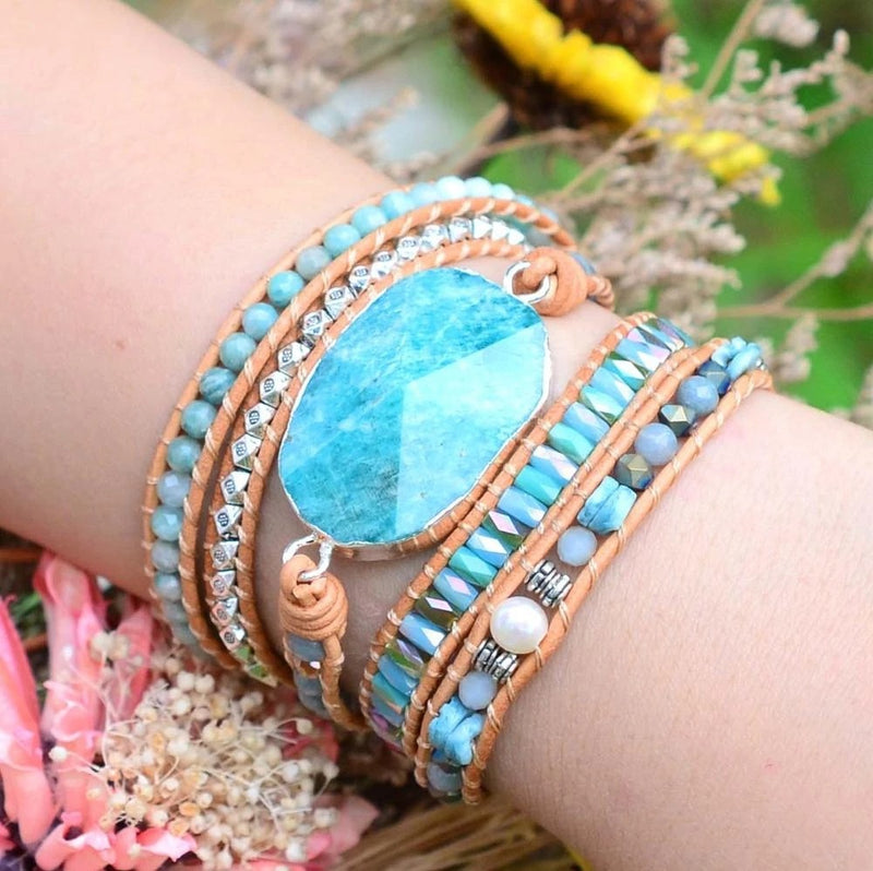 Amazonite Wrap Inner Peace Bracelet for Women Charms Gifts for Mom