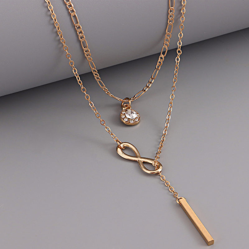Multilayer Diamond-studded Zircon Short Rod Number 8 Pendant Necklace Women
