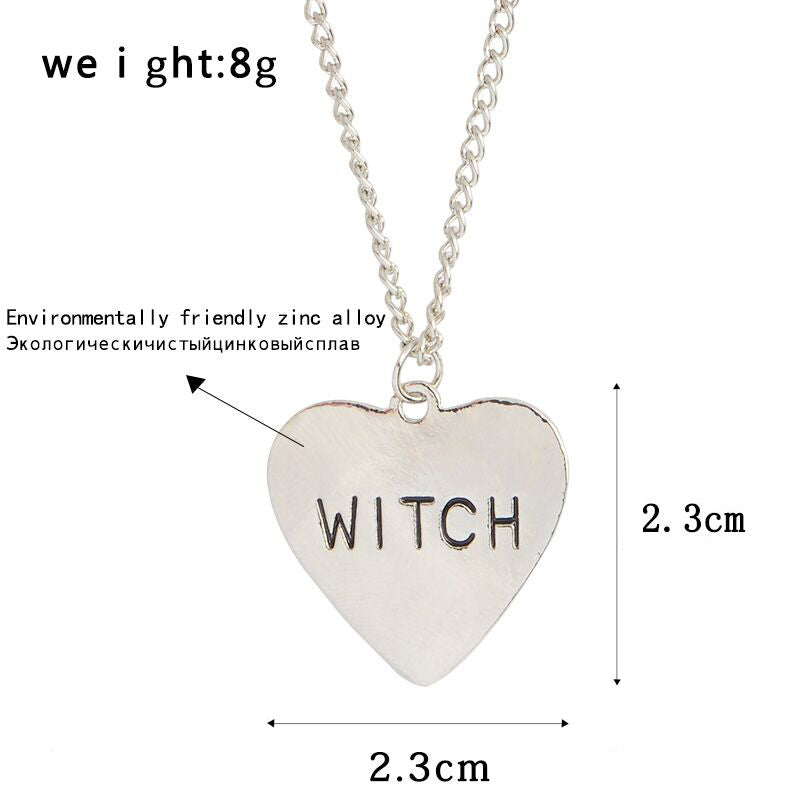 Gothic Punk Witch Heart Necklace Halloween Jewelry Gifts