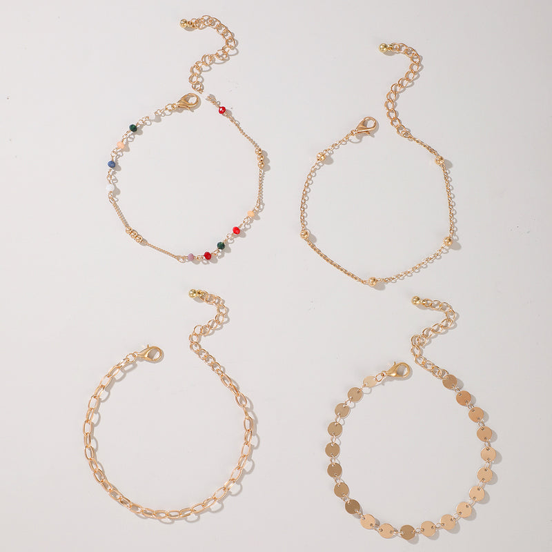 Color Rice Bead Chain Disc Anklet Set Of 4