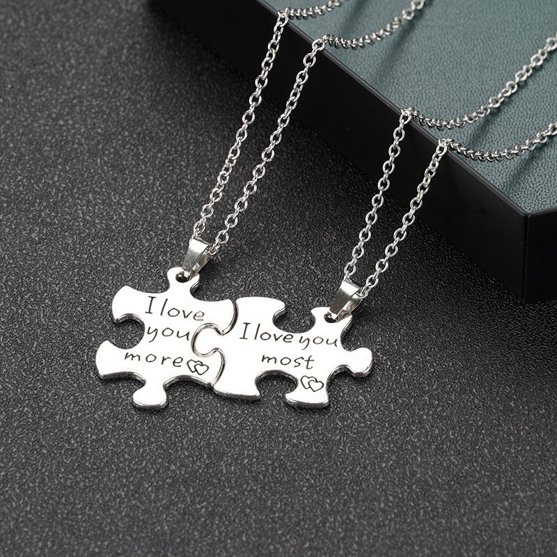 Alloy Jigsaw Necklace Couple Style Street Hip Hop