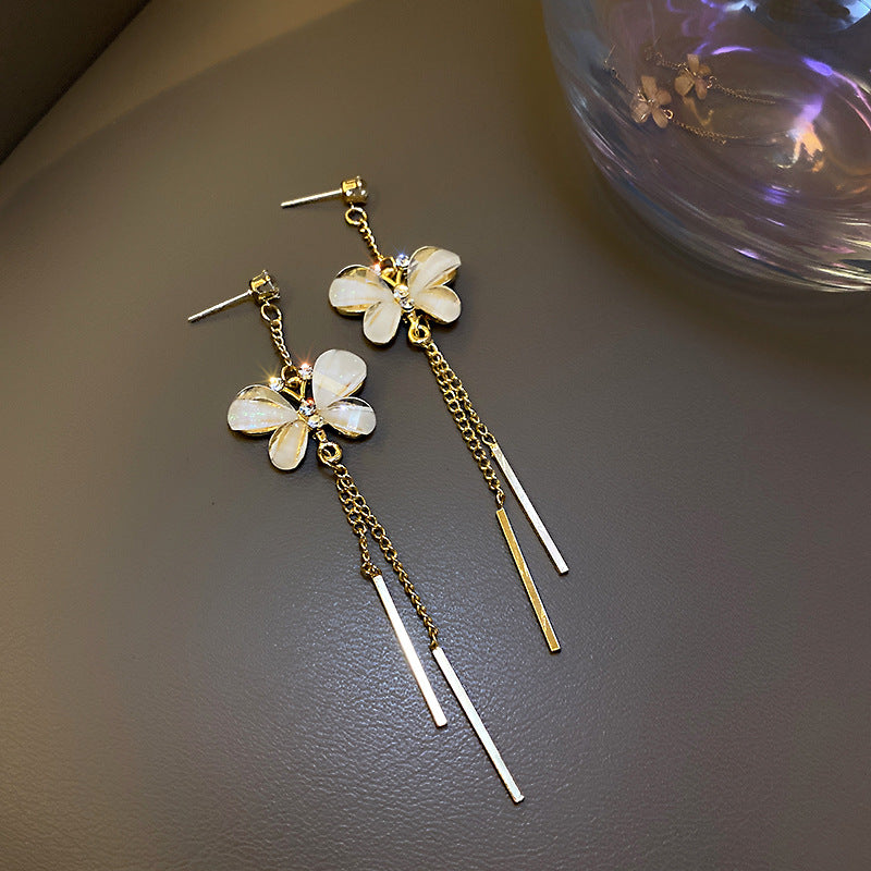 925 Silver Needle Korean Fashion Simple Earrings Diamond Butterfly Petals