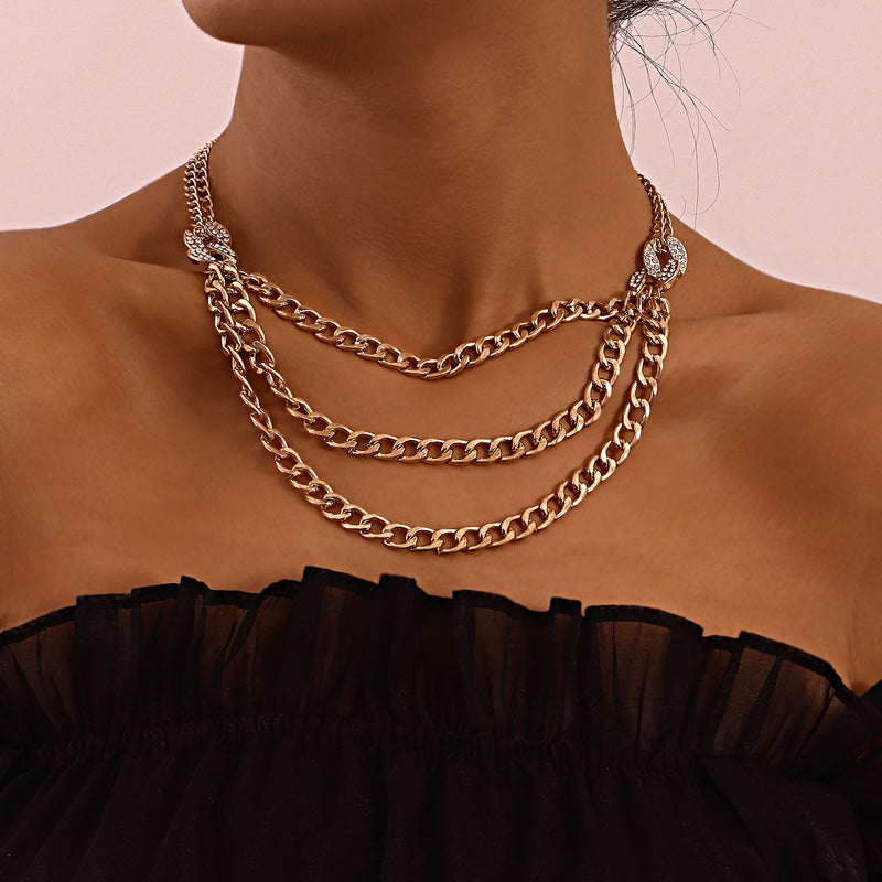 Multi-layered Cuban Exaggerated Thick Chain Necklace With Diamonds