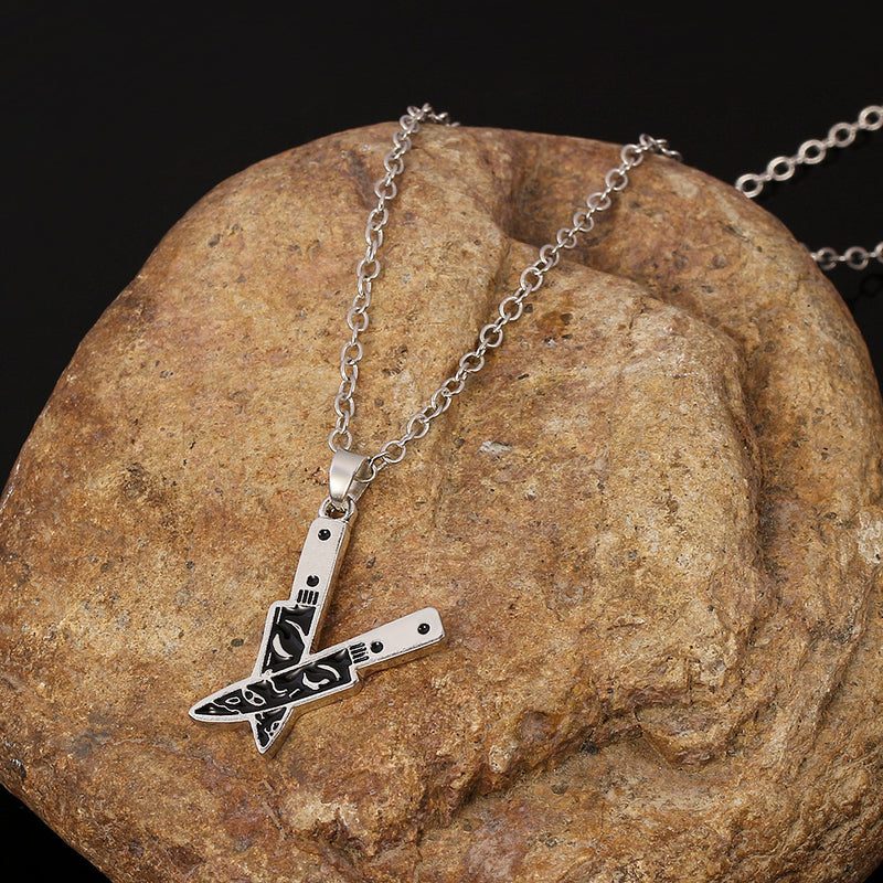 X Cross Knife Pendant Necklace Personality Punk Retro Accessories