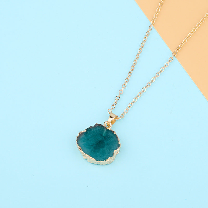 Irregular Sunflower Pendant Necklace Imitation Natural Stone