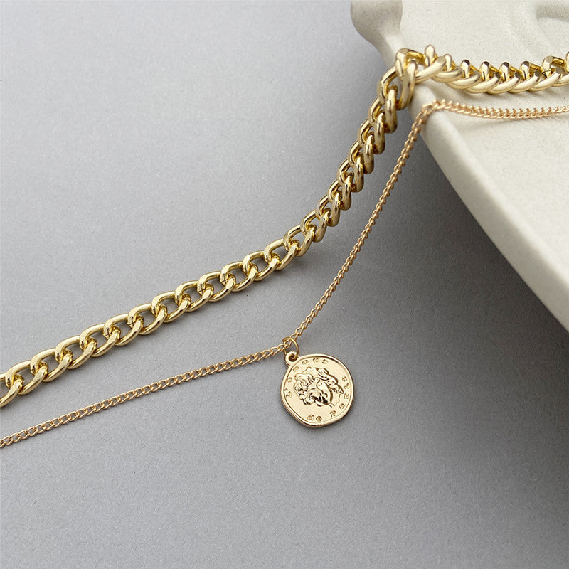 European And American Retro Multi-layer Coin Necklace Clavicle Chain