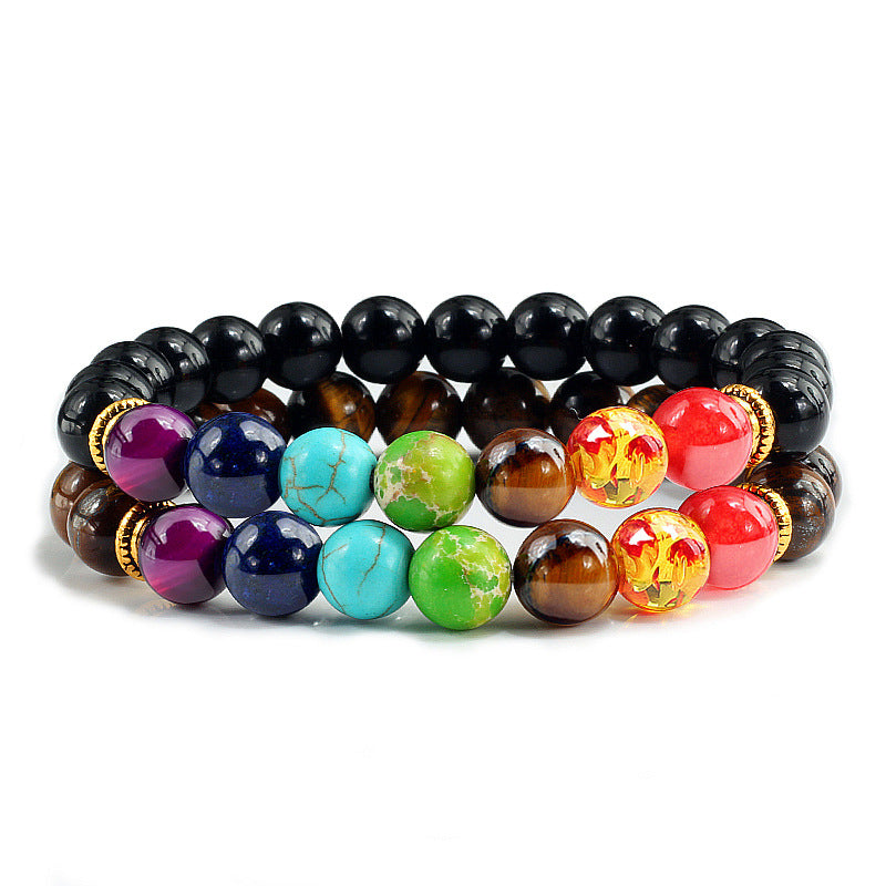Spar Tiger Eye Lava Stone Yoga Wheel Bracelet Set