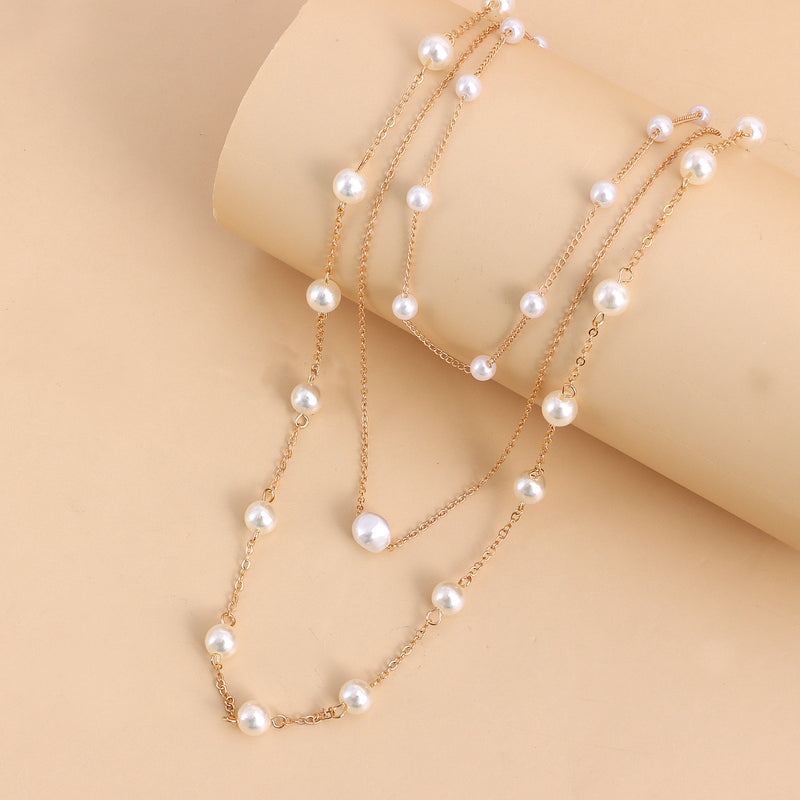 Accessories Baroque Multilayer Eyelet Chain Pearl Pendant Necklace