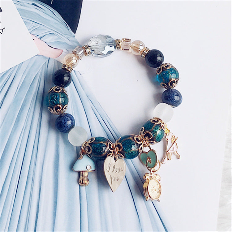 Bohemian Crystal Girl Jewelry Letter Pendant Beaded Bracelet