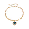 Frosty Wind Rhinestone Peach Heart Metal Chain Anklet