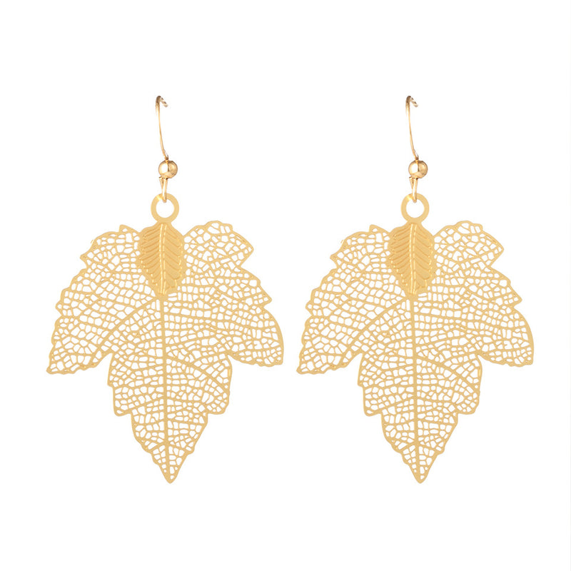 Fashion Metal Leaf Female Personality Hollow Carved Temperament Long Earrings