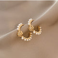 Silver Needle Korean Temperament Flower Pearl Earrings