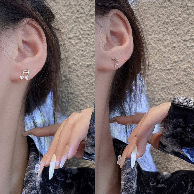 S925 Silver Needle Korean Dongdaemun Musical Note Stud Earrings Female Fashion Temperament