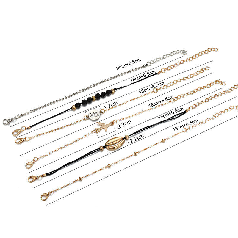 Fashion Alloy Shell Airplane Round Bead Chain Bracelet Six-Piece Set Combination Bracelet