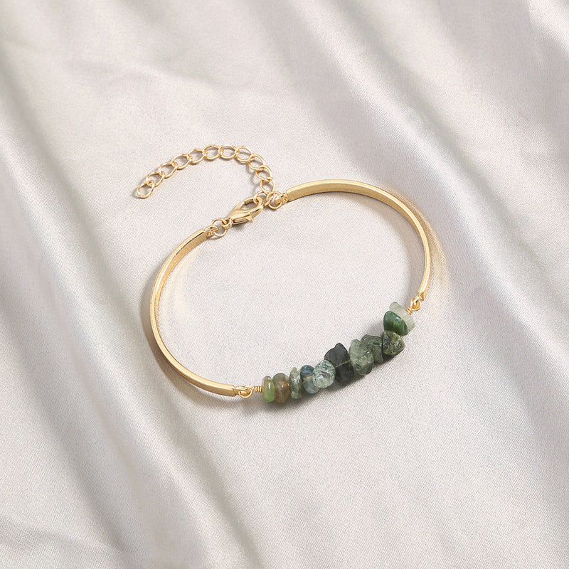 Alloy Crescent Light Green Natural Stone Bracelet