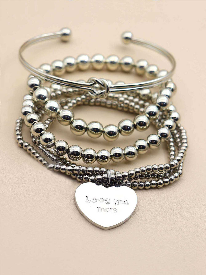 Multilayer Rice Letter Heart Beads Bracelet Set Of 4