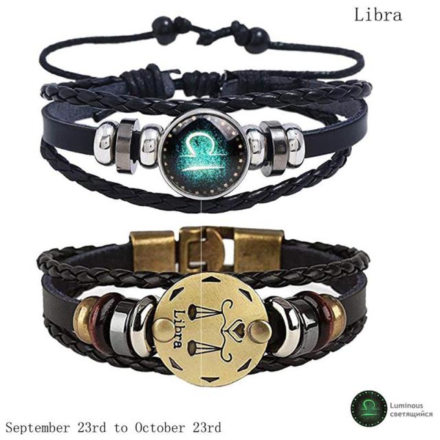 Men's Leather Personality Vintage Zodiac Bracelet