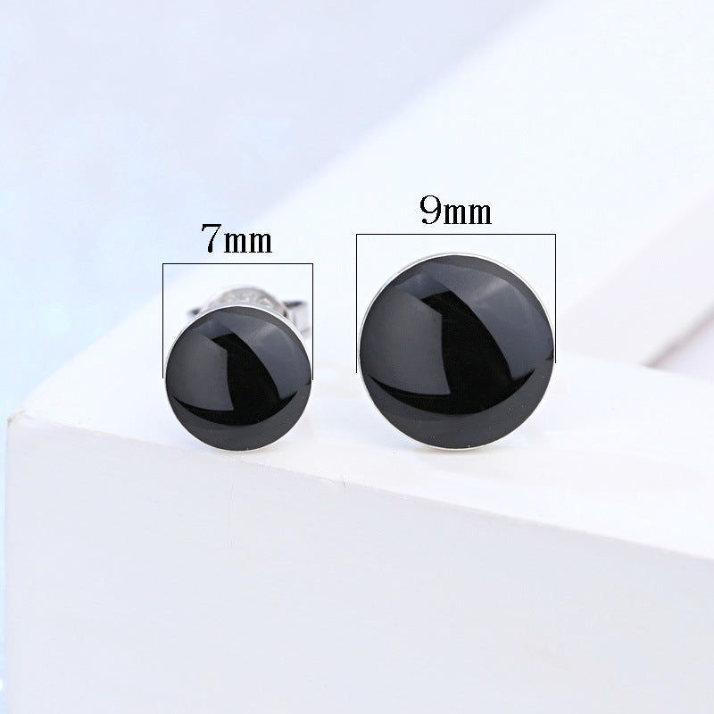 Korean Black Crystal Epoxy Round Earrings