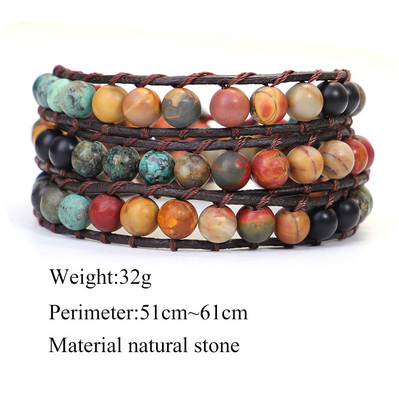 Hot SNatural Turquoise Stone Handmade African Braceletelling Handmade African Turquoise Bracelet Hand Woven Natural Stone